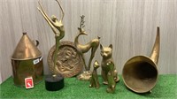 QTY OF BRASS INCLUDES: CATS, DEERS, DANCING LADY,