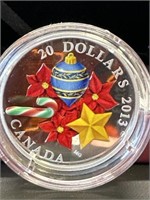 2013 $20 Fine Silver Coin Holiday Candy Cane
