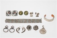 Silver Earrings, Pendant, & Bracelets, 9 Pieces