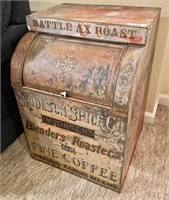 Large antique Woolson Spice Company coffee bin