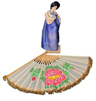 Asian Handmade Doll & Hand Painted Fan