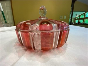 Anchor Hocking Old Cafe Cranberry Glass Candy Dish