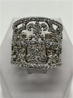 Fancy Sterling Silver CZ Pave Long Style Ring