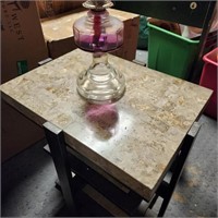 Modern Table w/ Vintage Oil Lamp Base & Rack
