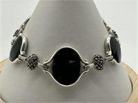 Sterling Silver CFJ Onyx & Marcasite Bracelet