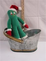 GALVANIZED BASKET WITH GUMBEE STUFFED ANIMAL