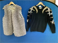 1 Faux Lamb Vest 1 Black Sequin Sweater
