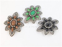 (3) RHINESTONE BELT BUCKLES