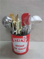 KITCHEN UTENSILS IN A HEINZ SOUP CAN CANNISTER