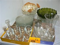 GLASS SNACK SETS, PUNCH CUPS, POTTERY FISH