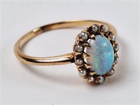 Victorian Opal & Seed Pearl Gold Ring (Unmarked)