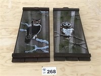 2 OWL PAINTINGS ON GLASS ( one broke)