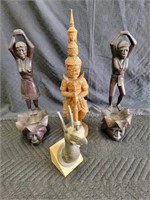 Vintage & antique carved African figures & a Thai