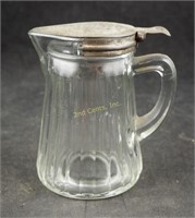 Vtg Heavy Glass & Tin Lidded Sugar Syrup Jar