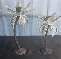 2 Metal Palm Tree Candle Holders