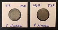 Coins: 1907 & 1912 (V) Nickels