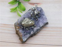 PYRITE MINER ON AMETHYST ROCK STONE LAPIDARY SPECI