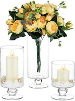 (N) Nuptio 3pcs/Set Large Glass Vase Glass Candle