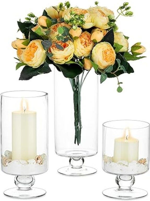 (N) Nuptio 3pcs/Set Large Glass Vase Glass Candle