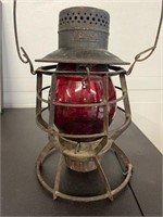 Antique railroad lamp. DNA company red glass.