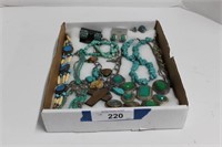 Flat of Turquoise Like Costume Jewelry. Bracelets,