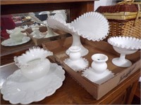 RUFFLED MILK GLASS, COMPOTES, CANDLESTICKS & MORE
