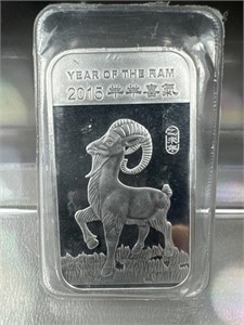1oz. .999 silver bar 2015 year of the ram