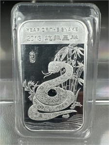 1oz. .999 silver bar 2013 year of the snake