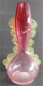 Victorian Pink Speckled Glass Vase 10"