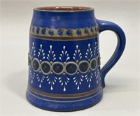 German Artisan Blue Ceramic Beer Stein