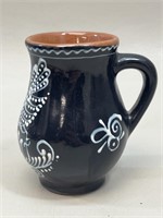 Black Pottery Mug Stein w/Rooster Design