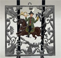 German Pewter Ornament Horse & Rider Hunter
