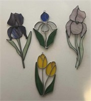 4pc Flowers Stained Glass Pieces+