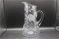 Etched Flower Glass Pitcher