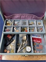Military service pins junk drawer in jewelry box