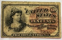 RARE 1860's US 10 CENTS FRACTIONAL CURRENCY NOTE