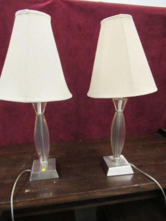 PAIR OF SQUARE BASED METAL TABLE LAMPS