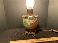 Antique Kerosene Glass Parlor Oil Lamp w/Chimney