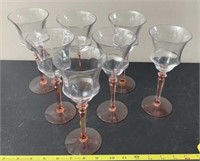 Pink Bottom wine glasses Clear on top , 1 w chip