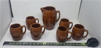 Stoneware Barrel Pitcher & Mugs