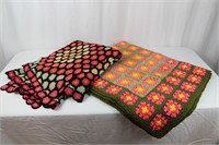 2 Vtg. "Granny Square" Crochet Afghan Blankets
