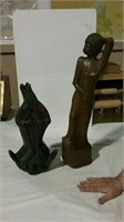 2 sculptures, 1 wood and 1 pottery