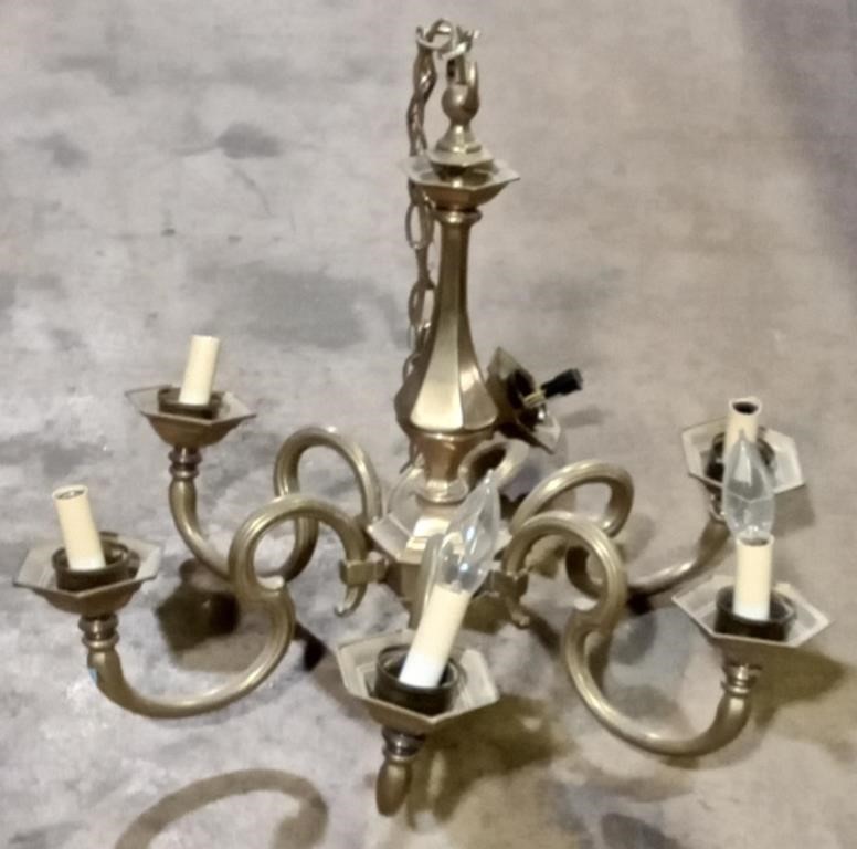 (E) Brass 6-arm chandelier approximately 22"