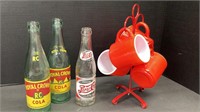 Red mugs (4) mug tree and Pepsi bottle, 2 RC