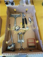 Box of assorted vintage kitchen utensils