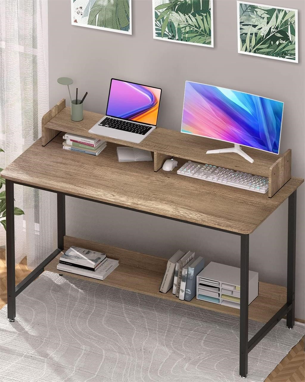 Computer Desk - Grey  43 inch  Storage Shelves