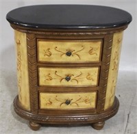 Oval marble top 3 drawer stand