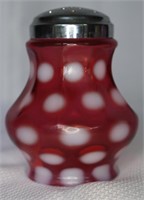 Fenton Cranberry Coin Dot Sugar Shaker