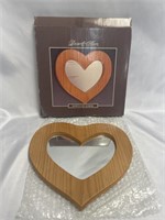 VINTAGE WOOD HEART SHAPED MIRROR 11 INCHES