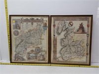 lancashire, gloustershire  framed maps